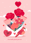 Pens&eacute;e amoureuse avec fleurs &eacute;clatantes
